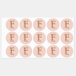 Étiquettes Nom Personnalisé Lettre F Gold Foil Blush Roses Ro