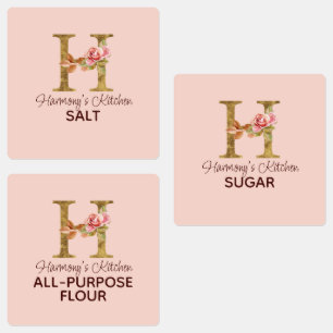 Étiquettes Nom personnalisé Lettre H Or Blush Roses Cuisine