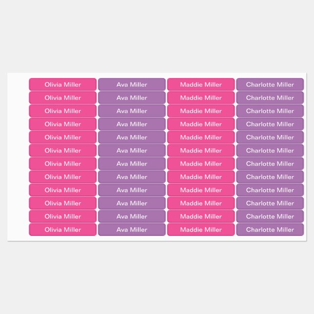 Étiquettes nominatives rose violet pour colonie de (Feuille)