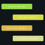 Étiquettes Noms Enfants Modernes Personnalisés étanches<br><div class="desc">Étiquette les possessions de votre enfant avec nos étiquettes adhésifs personnalisés. Ces étiquettes colorés peuvent être personnalisés avec le nom de votre enfant, aidant à éviter les mélanges à la garderie, à l'école ou au camp d'été. Il est facile d'ajouter les noms ou un nom en cliquant sur le bouton...</div>
