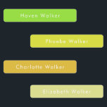 Étiquettes Noms Enfants Modernes Personnalisés étanches<br><div class="desc">Étiquette les possessions de votre enfant avec nos étiquettes adhésifs personnalisés. Ces étiquettes colorés peuvent être personnalisés avec le nom de votre enfant, aidant à éviter les mélanges à la garderie, à l'école ou au camp d'été. Il est facile d'ajouter les noms ou un nom en cliquant sur le bouton...</div>