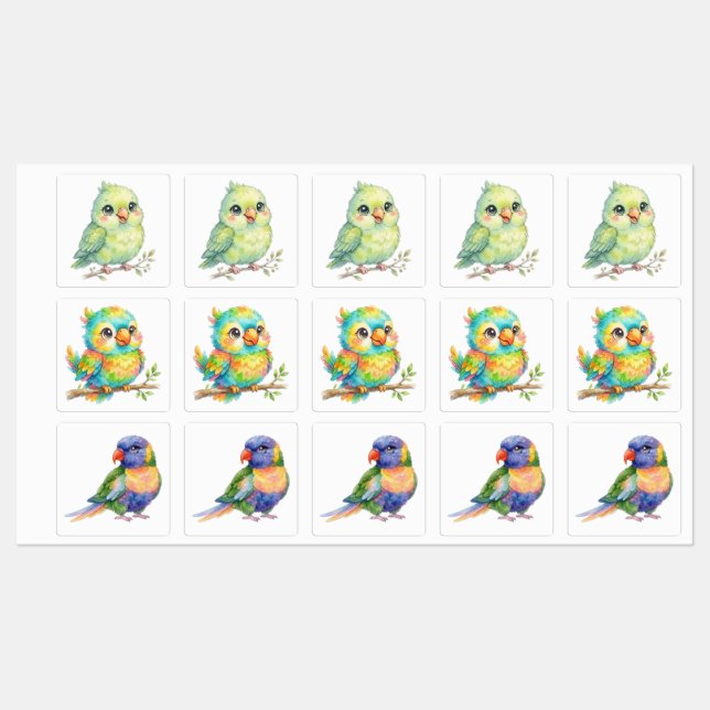 Étiquettes Oiseaux Mignons (Feuille)