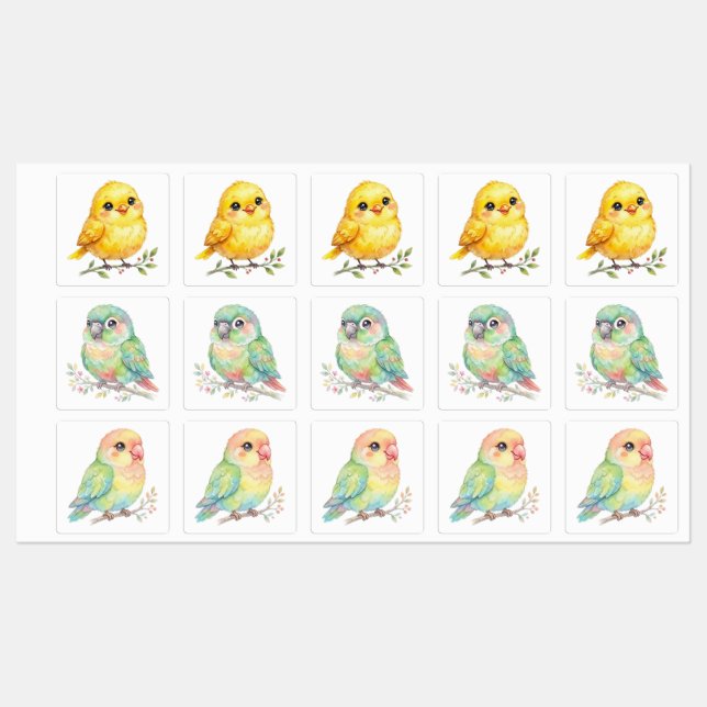 Étiquettes Oiseaux Mignons (Feuille)