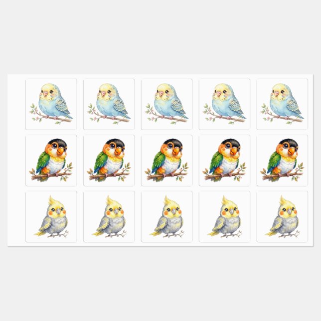 Étiquettes Oiseaux Mignons (Feuille)
