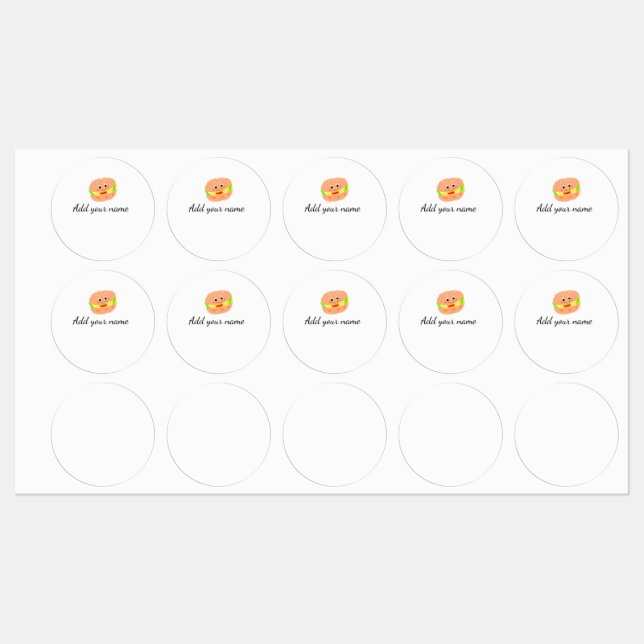 Étiquettes Orange burger aquarelle ajouter nom texte aliments (Feuille)