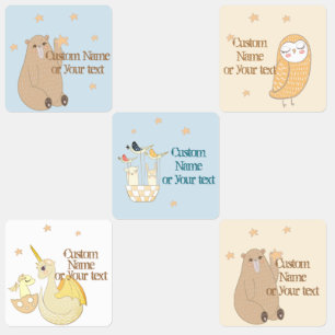 Étiquettes Ours mignon, dragons, hibou, étoiles personnalisée