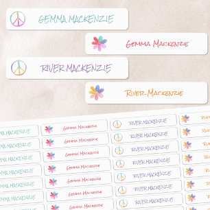 Étiquettes Paix et Fleurs Boho Hippie Waterproof Nom