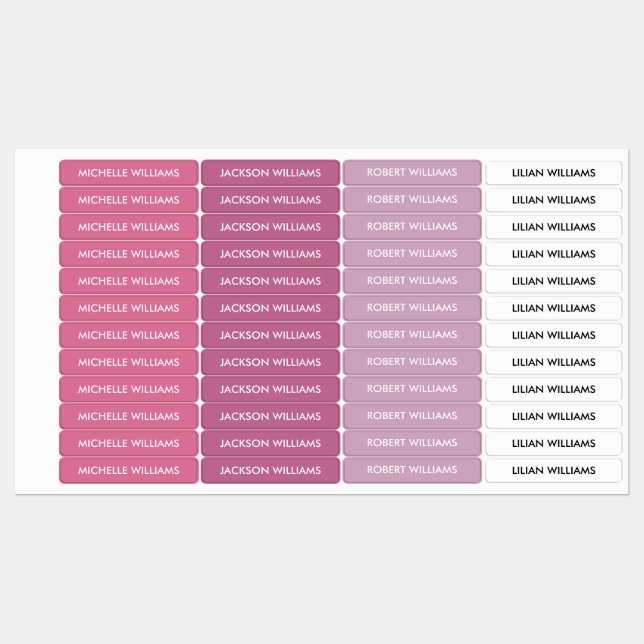 Étiquettes Palette blanche rose simple Nom des enfants (Feuille)
