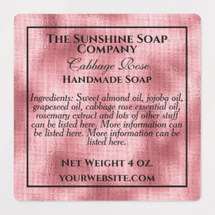 Étiquettes Papier rose imperméable et savon en texte noir cos
