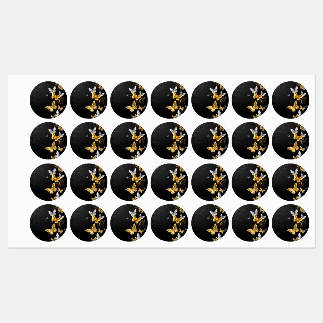 Étiquettes Papillons blancs et dorés (Feuille)