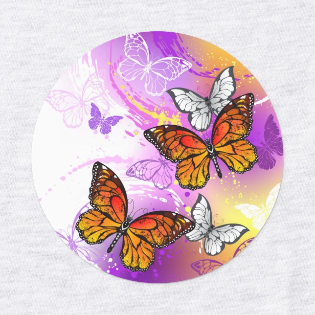 Étiquettes Papillons Monarque sur Arrière - plan pourpre (Design 1)