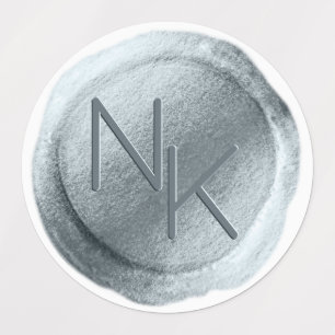 Étiquettes Paraphe de sceau de cire bleu Dusty Monogramme Mar