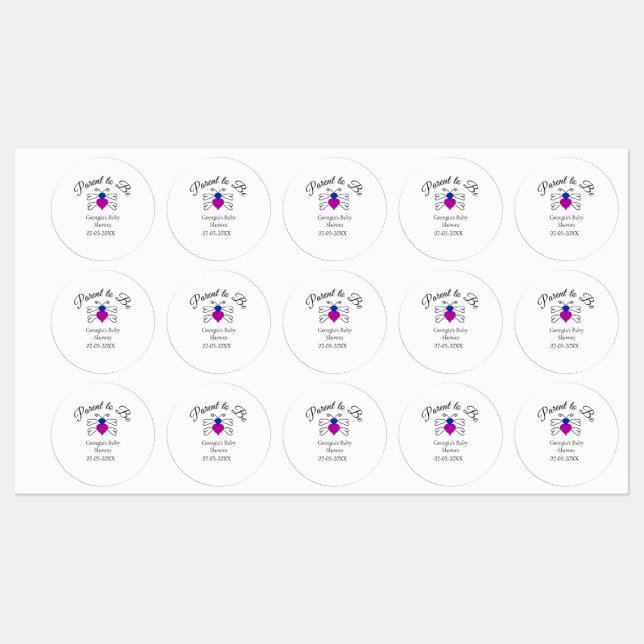 Étiquettes Parents à être bleu rose baby shower miel abeille  (Feuille)