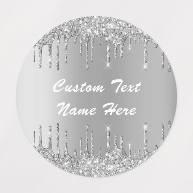 Étiquettes Parties scintillant Gold Silver Nom de texte perso (Design 3)