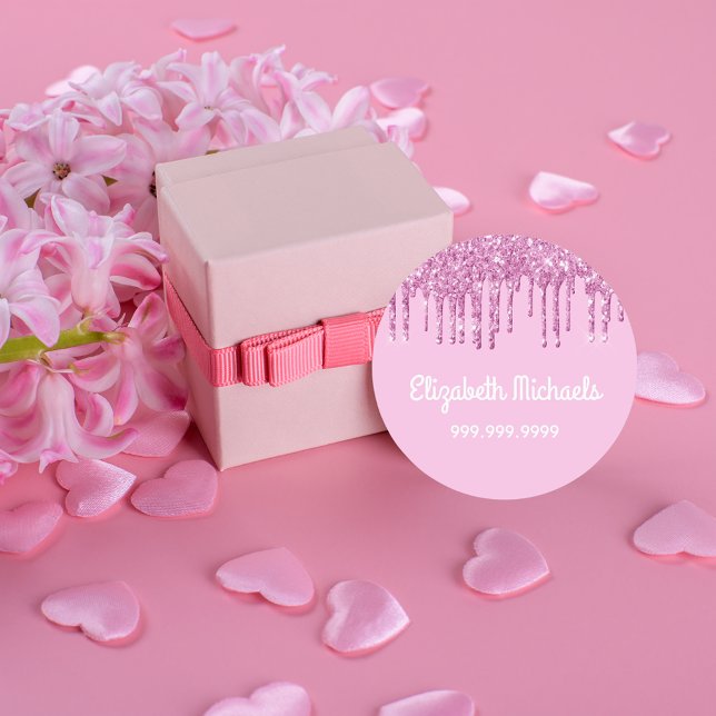 Étiquettes Parties scintillant rose gouttes fille nom blanc (Créateur téléchargé)