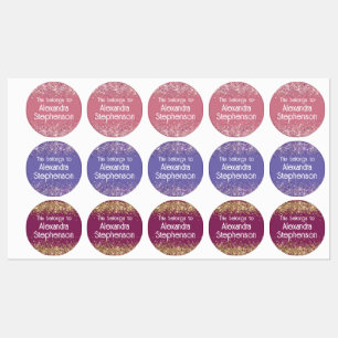 Étiquettes Parties scintillant rose violet bébé fille Nom éta