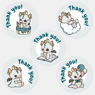 Étiquettes Pastel Gray Blue Baby Dragon Thank you 