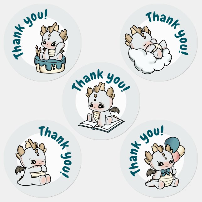 Étiquettes Pastel Gray Blue Baby Dragon Thank you  (Groupe)