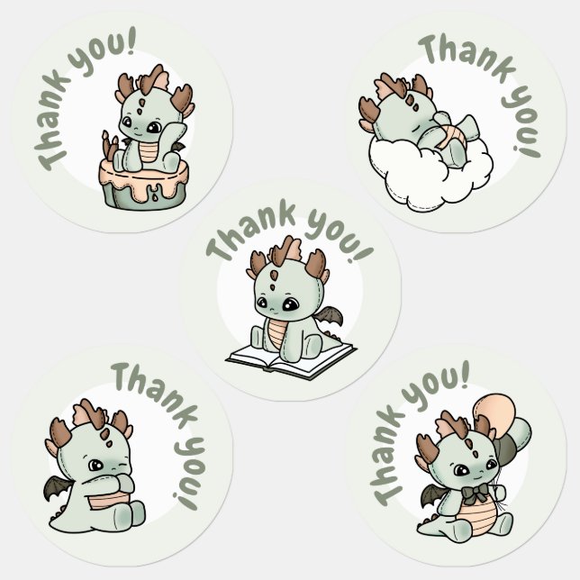 Étiquettes Pastel Green Orange Baby Dragon Merci (Groupe)