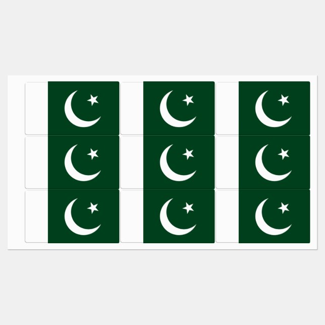 Étiquettes patriotiques avec drapeau du Pakistan (Feuille)