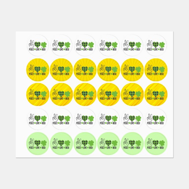 Étiquettes Peace Love Irish-60682 (Feuille)