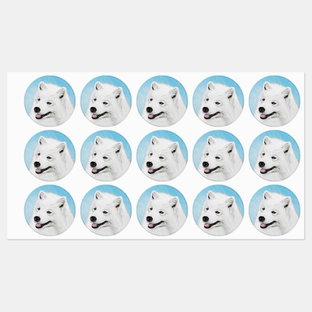 Étiquettes Peinture Samoyed - Cute Original Chien Art (Feuille)