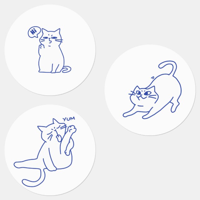 Étiquettes Personnage de chat blanc mignon drôle doodle (Groupe)