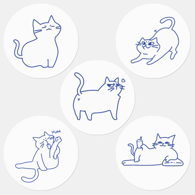 Étiquettes Personnage de chat blanc mignon drôle doodle (Groupe)