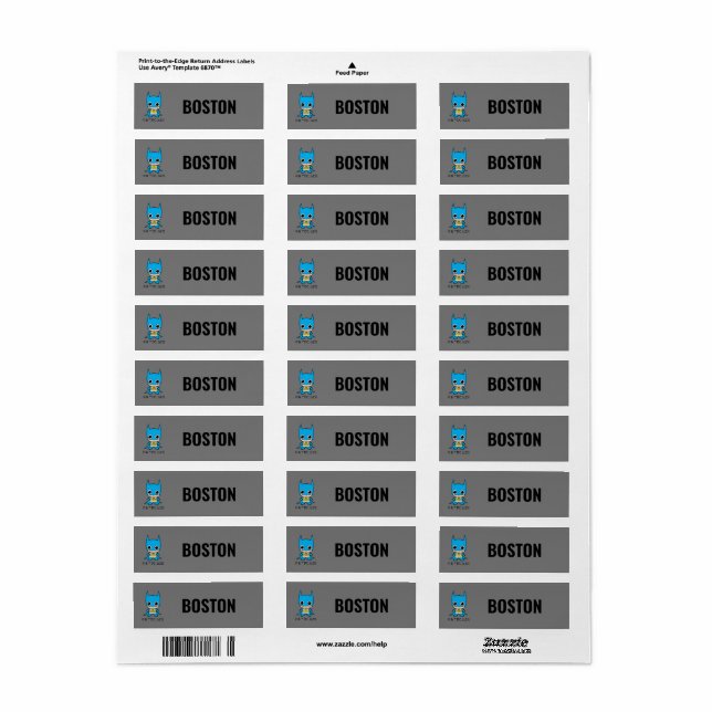 Étiquettes personnalisés pour enfants Mini Batman (Feuille entière)