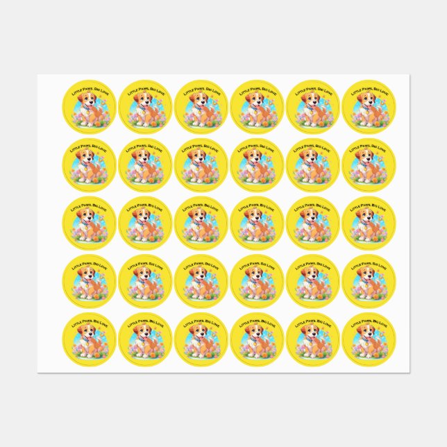 Étiquettes Petits Poches De Chiot Mignonne Grand Amour (Feuille)