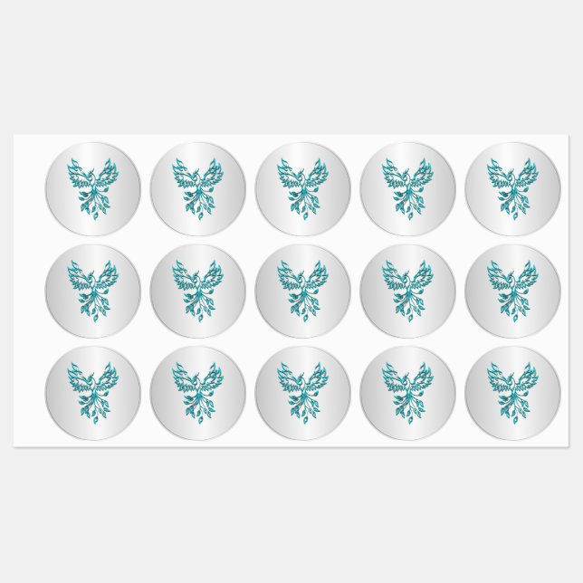 Étiquettes Phoenix bleu sarcelle s'élève sur argent (Feuille)