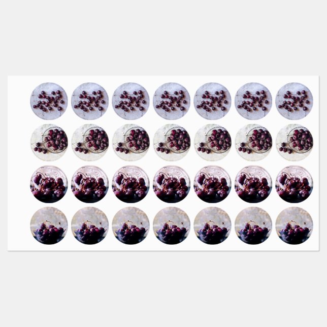 Étiquettes Photographie de Cerises Rouges Fraîches (Feuille)