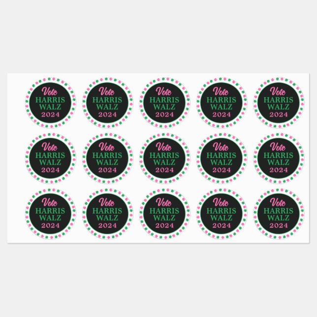Étiquettes Pink Green Clover 2024 Vote Harris Walz (Feuille)