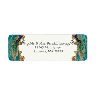 Étiquettes postales - paon d'or et calligraphie