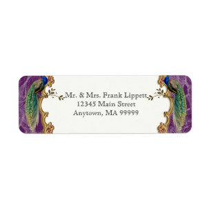 Étiquettes postales - paon d'or et calligraphie