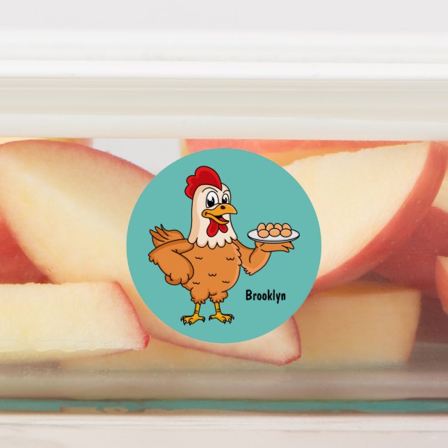 Étiquettes Poulet avec oeufs sur plaque de dessin animé (Apposé)