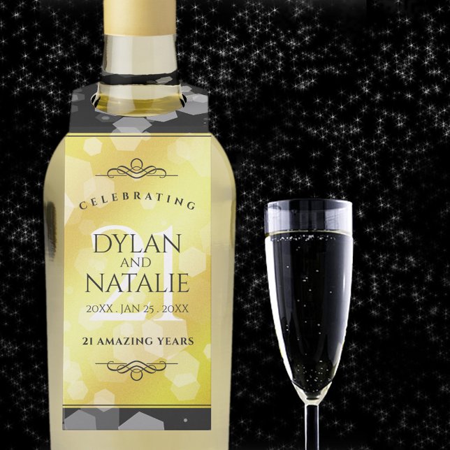 Étiquettes Pour Bouteilles 21ème anniversaire de Mariage en laiton (Elegant 21st Brass Wedding Anniversary Bottle Hanger Cover Photo.)
