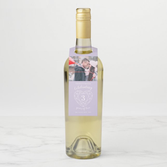 Étiquettes Pour Bouteilles 3e anniversaire mariage photo cristal coeur (Sur bouteille)
