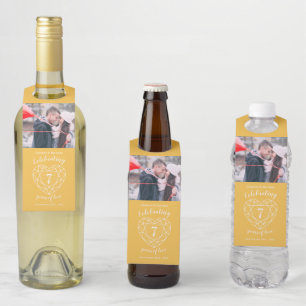 Étiquettes Pour Bouteilles 7e anniversaire du mariage photo saphir doré