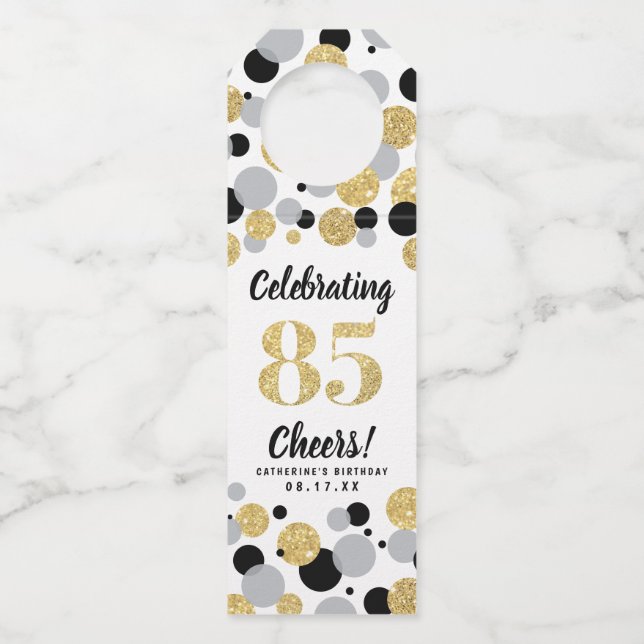 Étiquettes Pour Bouteilles 8e anniversaire Black Grey Gold Parties scintillan (Devant)