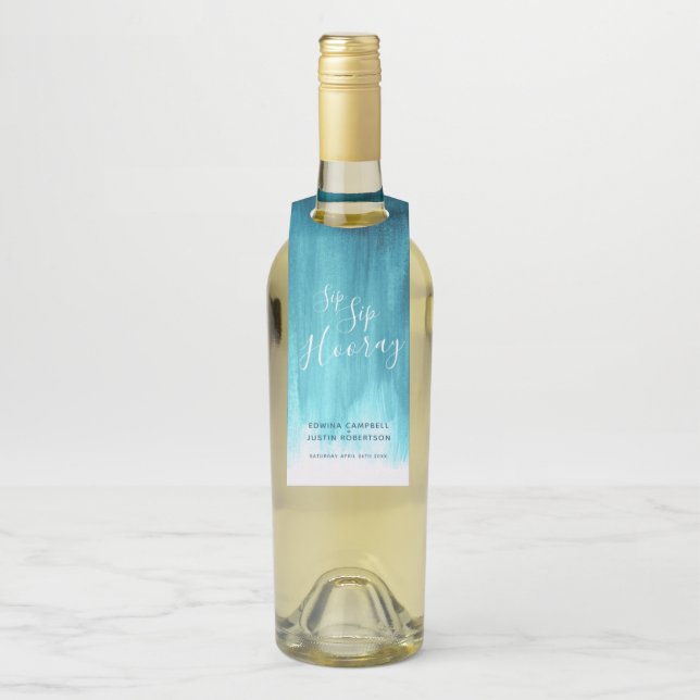 Étiquettes Pour Bouteilles À votre santé, hourra mariage abstrait sarcelle aq (Sur bouteille)