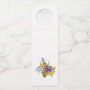 Étiquettes Pour Bouteilles Abeille à fleurs avec plantes sauvages