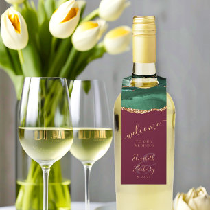 Étiquettes Pour Bouteilles Agate Emerald Green Gold Mariage Bourgogne Bienven