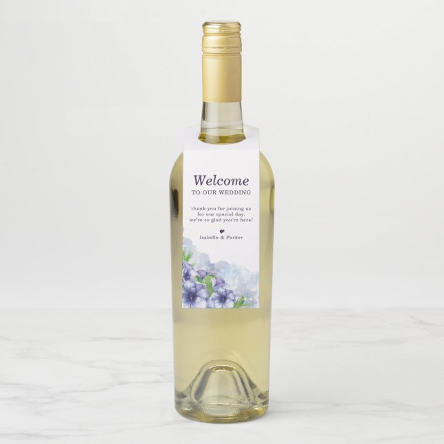 Étiquettes Pour Bouteilles Anémone Fleurie Mariage Violet Bienvenue (Sur bouteille)
