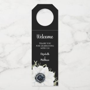 Étiquettes Pour Bouteilles Anémones Blanches Noires Mariage floral porte-bout