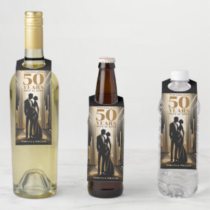 Étiquettes Pour Bouteilles Anniversaire Art Déco Retro Black & Gold Mariage