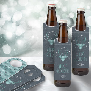 Étiquettes Pour Bouteilles Antlers de cerfs Silhouette et flocons de neige Tu