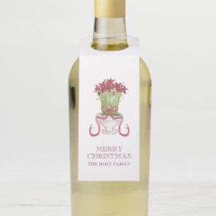 Étiquettes Pour Bouteilles Aquarelle Bourgogne Amaryllis Noël