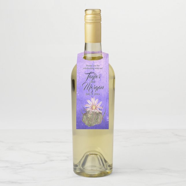 Étiquettes Pour Bouteilles Aquarelle Cactus à fleur blanche (Sur bouteille)