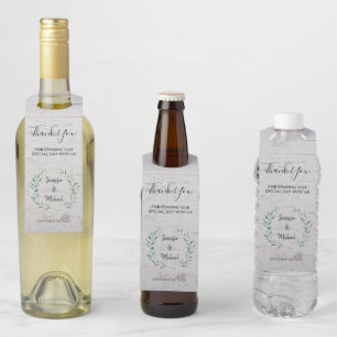 Étiquettes Pour Bouteilles Aquarelle feuille bois rustique Mariage Merci